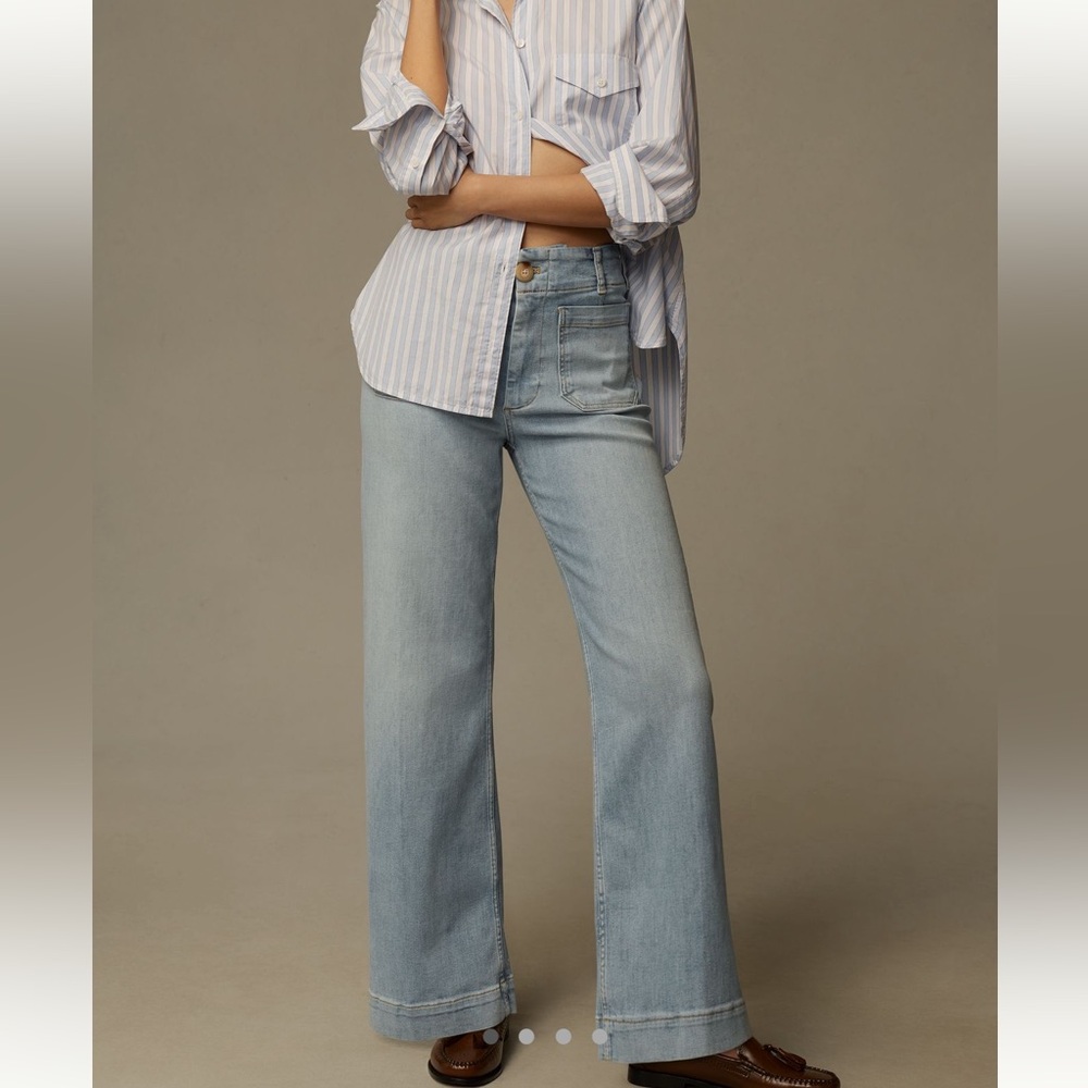 NWOT Anthropologie x Maeve Full Length Colette Wide Leg Jeans in Light Denim